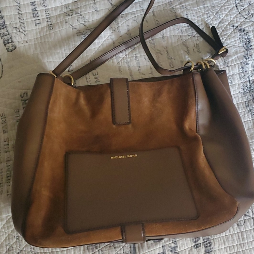 Authentic Michael Kors suede&leather satchel bag